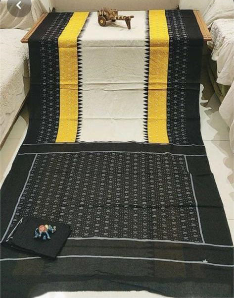 Black Yellow Mulmul Batik Sarees - Dailybuyys