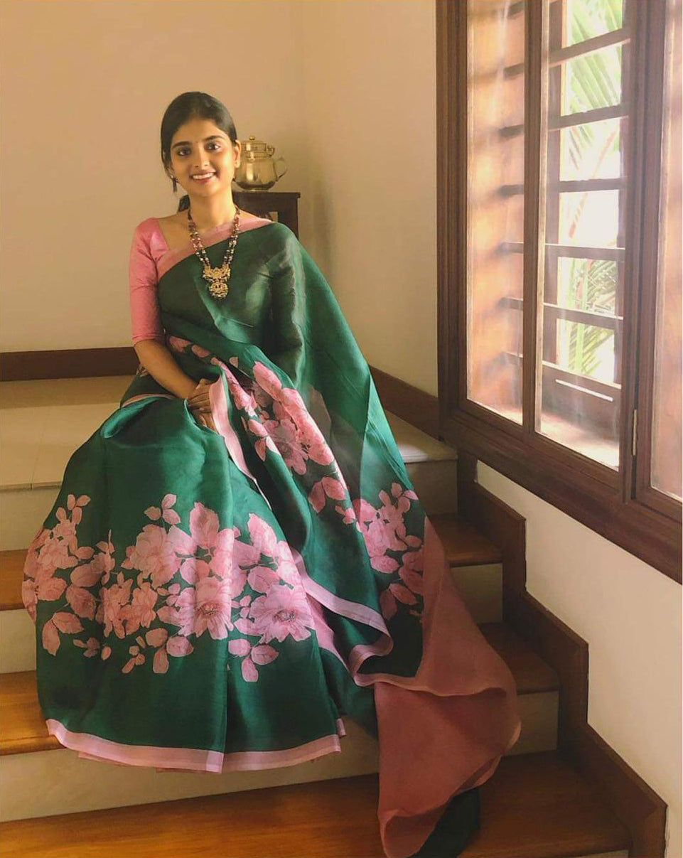 Green Hand Painted Plain Pure Silk Mark Certified Tussar Silk Sarees - Dailybuyys