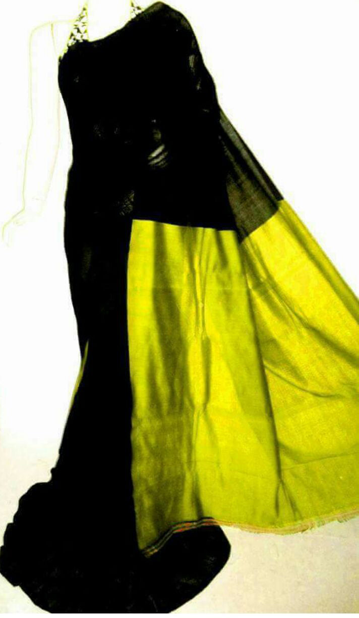 Black Yellow Pure Cotton Silk Sarees - Dailybuyys