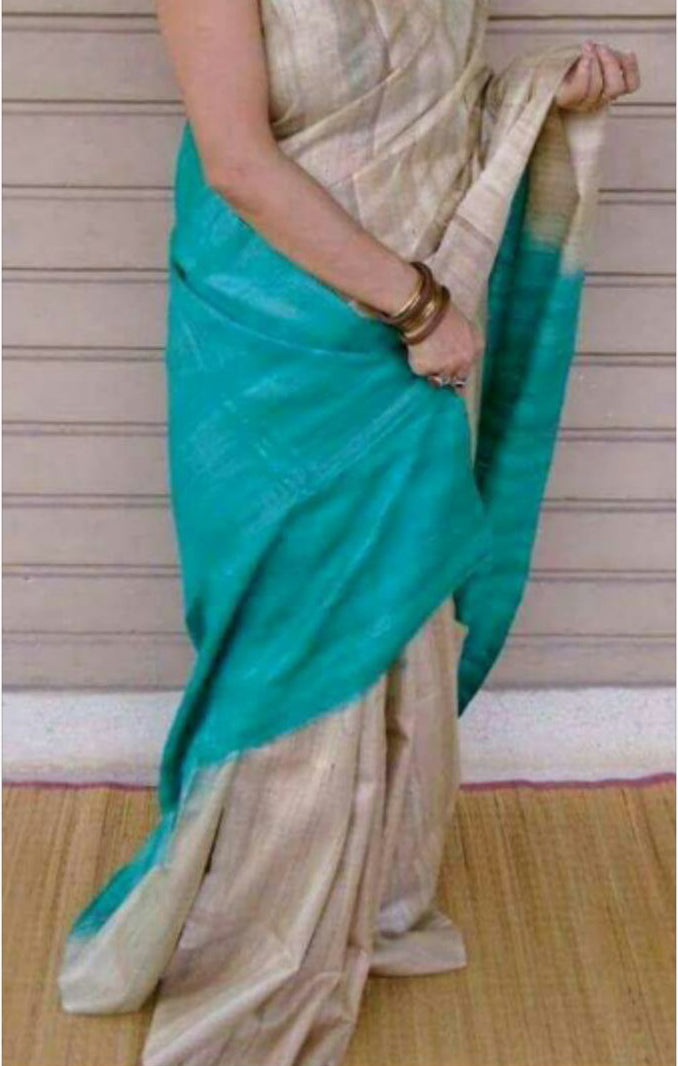 Blue Grey Pure Silk Mark Certified Tussar Ghicha Silk Sarees - Dailybuyys