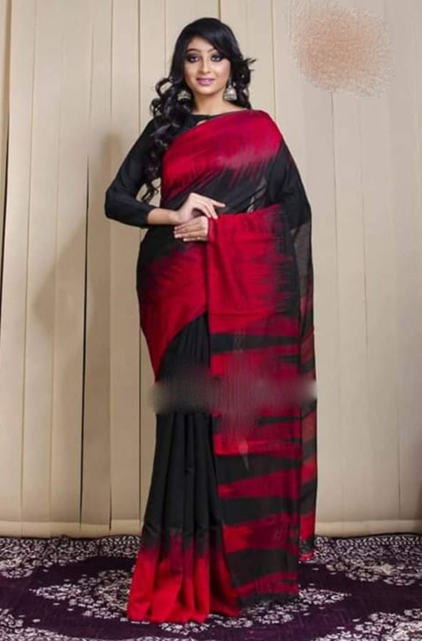 Red Black Ikkat Sarees - Dailybuyys