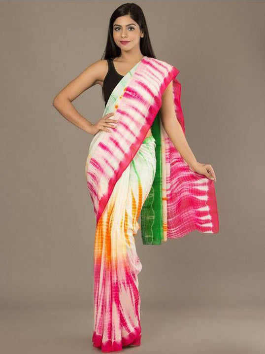 Pink Beige Mulmul Batik Sarees - Dailybuyys