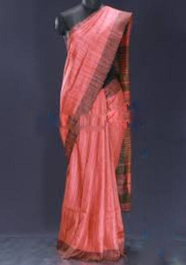 Pink Pure Silk Mark Certified Tussar Ghicha Silk Sarees - Dailybuyys