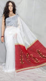 White Red Handloom Sequence Jamdani Sarees