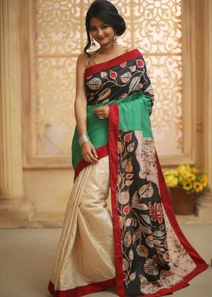 Beige Green Wax Batik Hand Printed Pure Silk Mark Certified Bishnupuri Silk Sarees - Dailybuyys