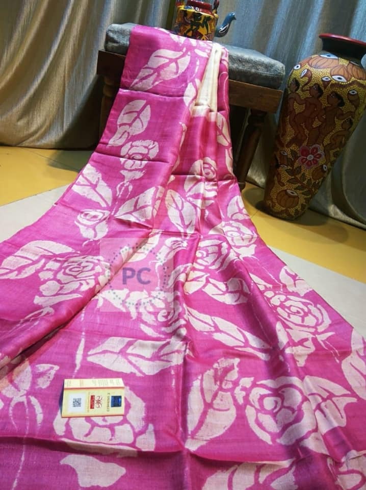 Rani Wax Hand Batik Printed Pure Silk Mark Certified Bishnupuri Silk Sarees