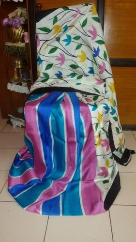 Beige Hand Printed Pure Silk Mark Certified Bishnupuri Silk Sarees - Dailybuyys