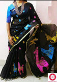 Multi Colours Pure Cotton Embroidery Applique Sarees