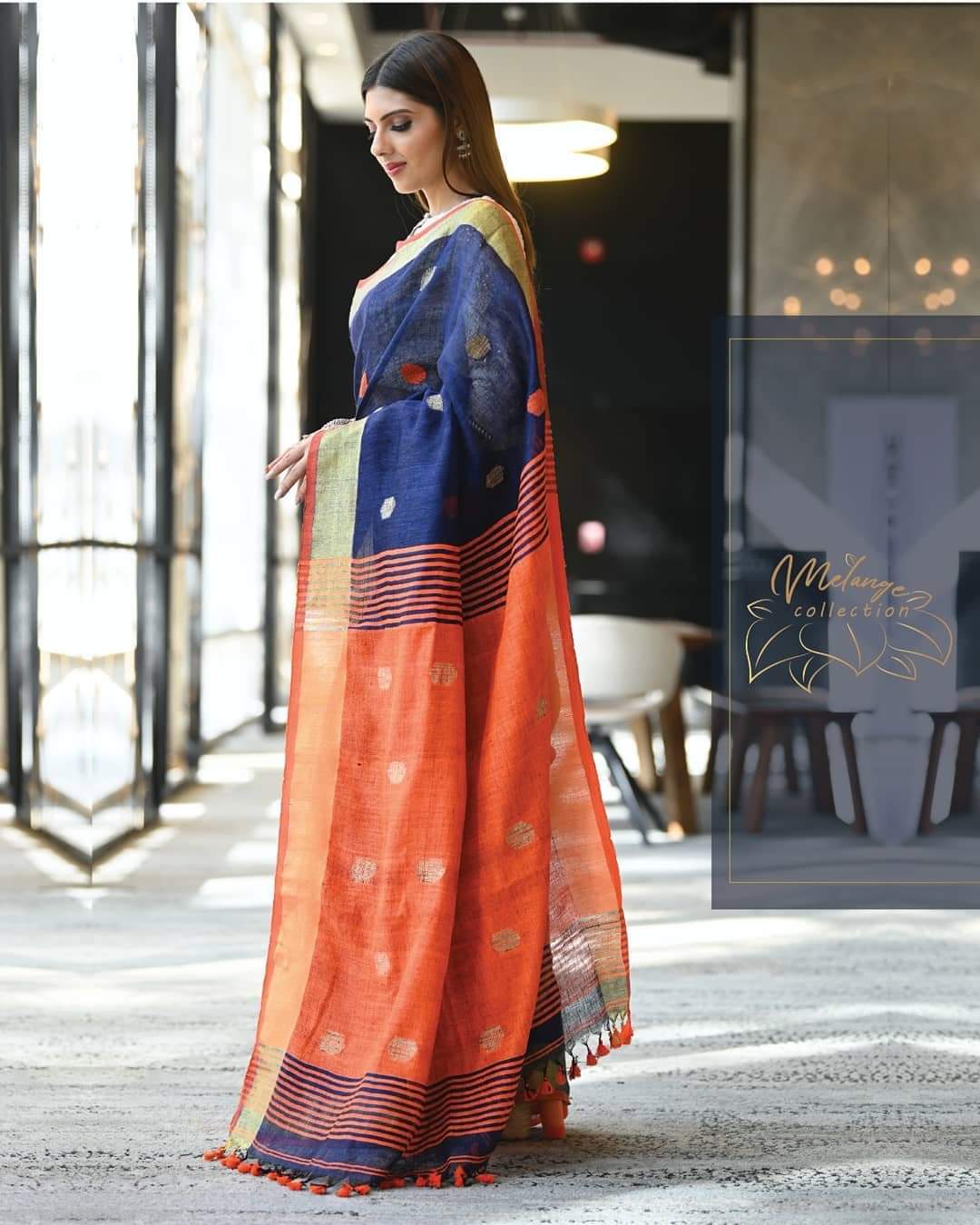 Blue Butta Pure Linen Sarees - Dailybuyys