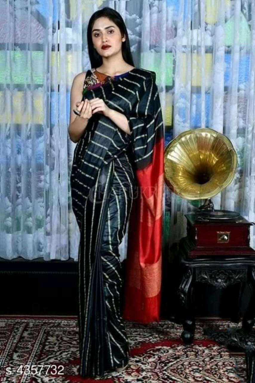 Black Pure Cotton Silk Sarees - Dailybuyys