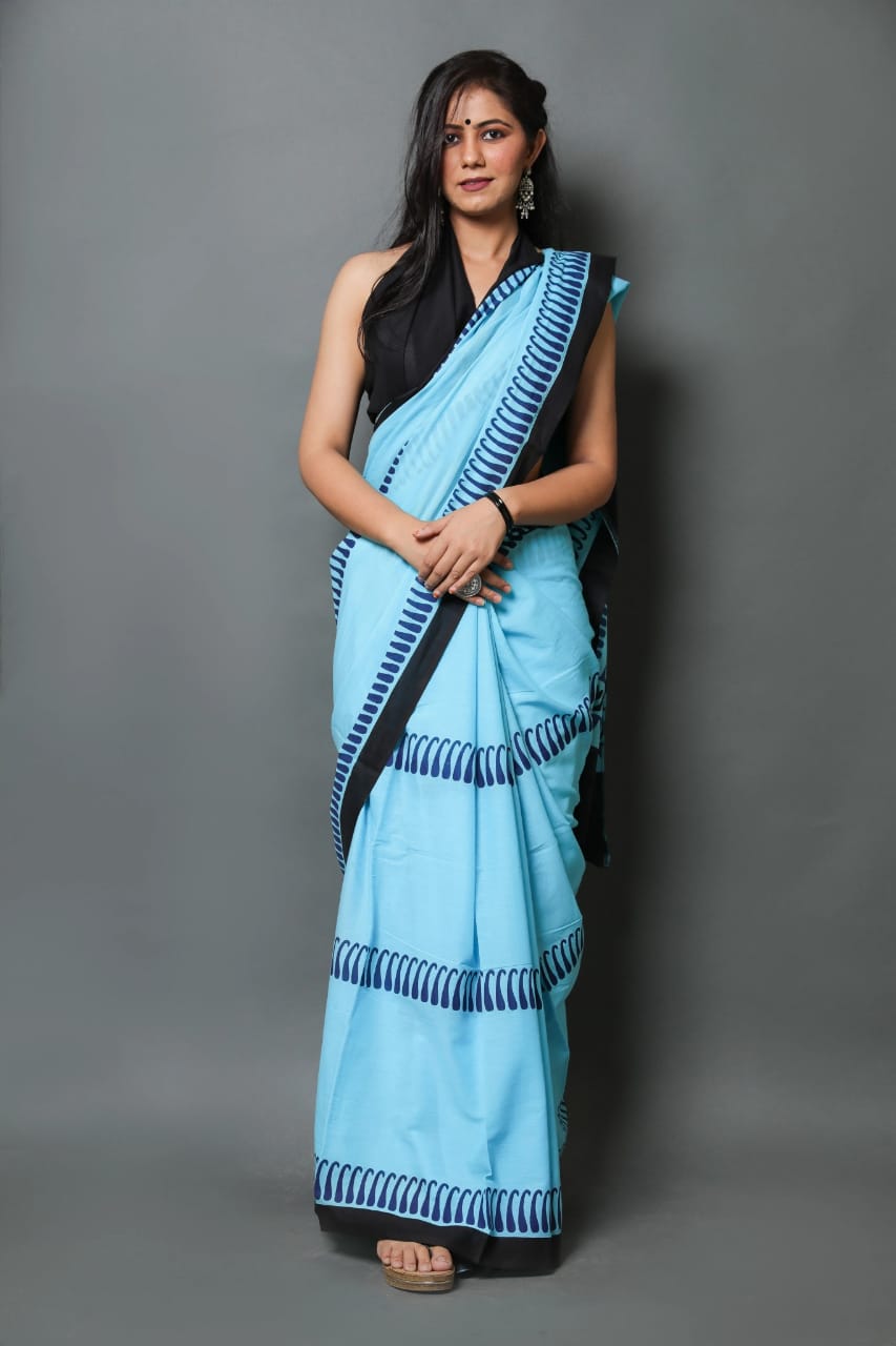 Sky Mulmul Batik Sarees - Dailybuyys