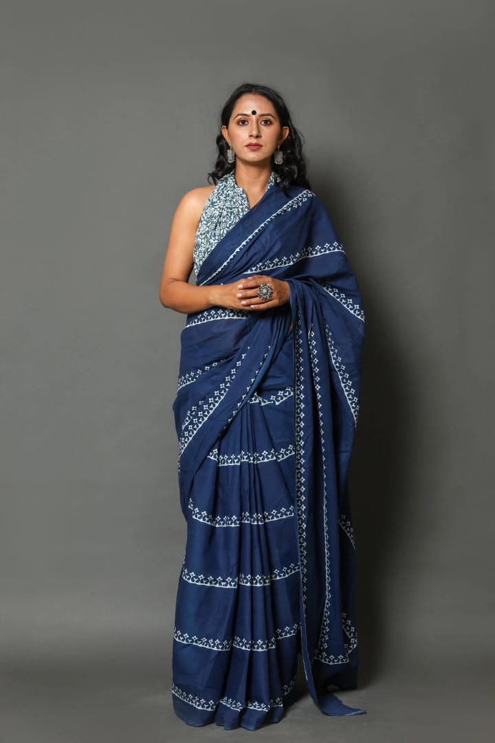 Blue Mulmul Batik Sarees - Dailybuyys