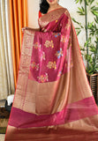 Magenta Banarasi Pure Cotton Silk Saree