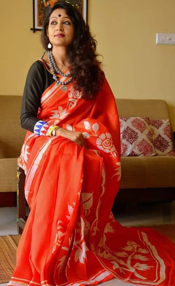 Red Hand Painted Pure Silk Mark Certified Bishnupuri Silk Sarees - Dailybuyys
