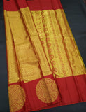 Red Yellow Kanjivaram Silk Sarees  Gold Pattern