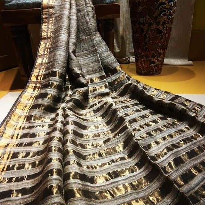 Brown Pure Zari Border Pure Silk Mark Certified Tussar Ghicha Silk Sarees - Dailybuyys