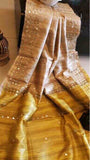 Yellow Pure Mirror Work Pure Silk Mark Certified Tussar Ghicha Silk Sarees