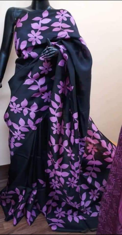 Black Hand Painted Pure Silk Mark Certified Bishnupuri Silk Sarees - Dailybuyys