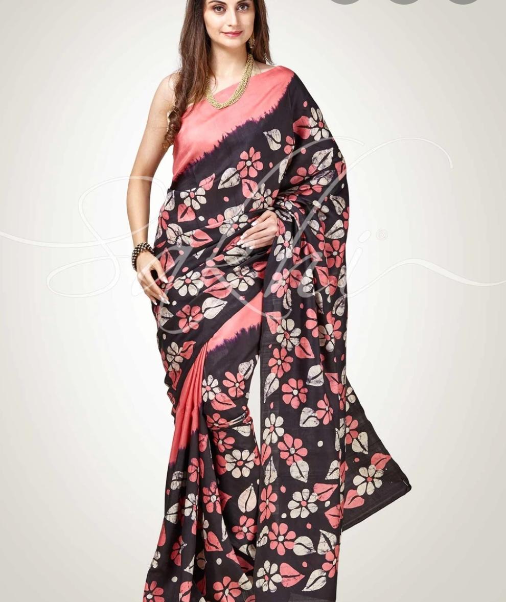 Pink Black Hand Painted Pure Silk Mark Certified Bishnupuri Silk Sarees - Dailybuyys