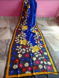 Blue Hand Painted Pure Silk Mark Certified Bishnupuri Silk Sarees