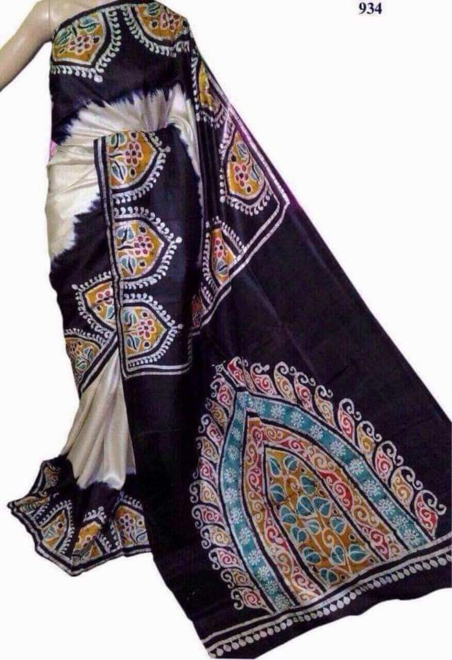 Black Hand Painted Pure Silk Mark Certified Bishnupuri Silk Sarees - Dailybuyys