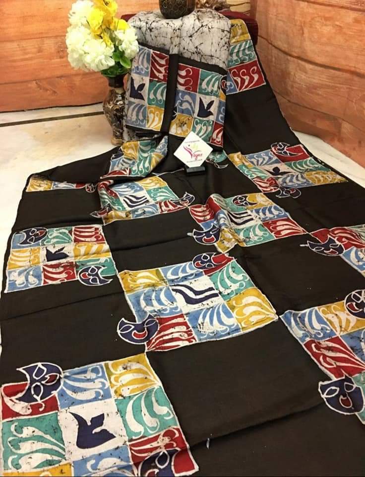 Black Hand Batik Pure Silk Mark Certified Bishnupuri Silk Sarees - Dailybuyys
