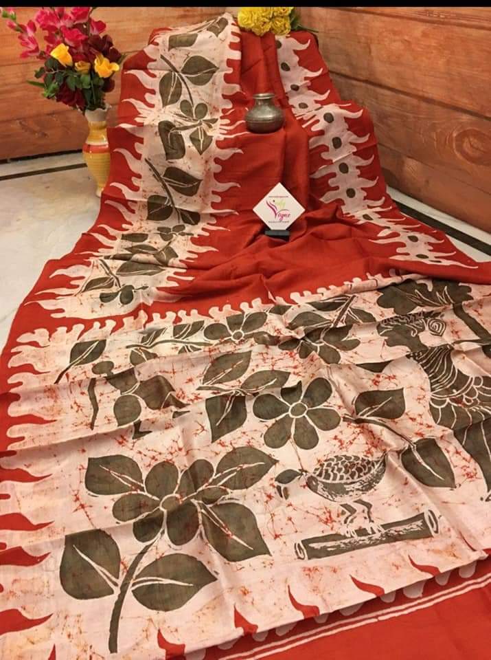 Red Hand Painted Pure Silk Mark Certified Bishnupuri Silk Sarees - Dailybuyys