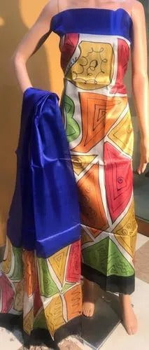 Blue Hand Painted Design Pure Silk Top & Dupatta - Dailybuyys