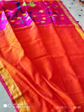 Viscous Khadi Orange Silk Sarees  with Rani Pink Silk Mark Certified Muslin Pallu