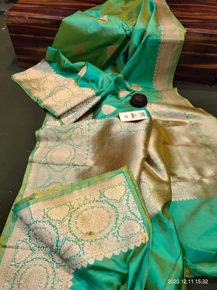 Green Katan Banarasi Silk Sarees - Dailybuyys
