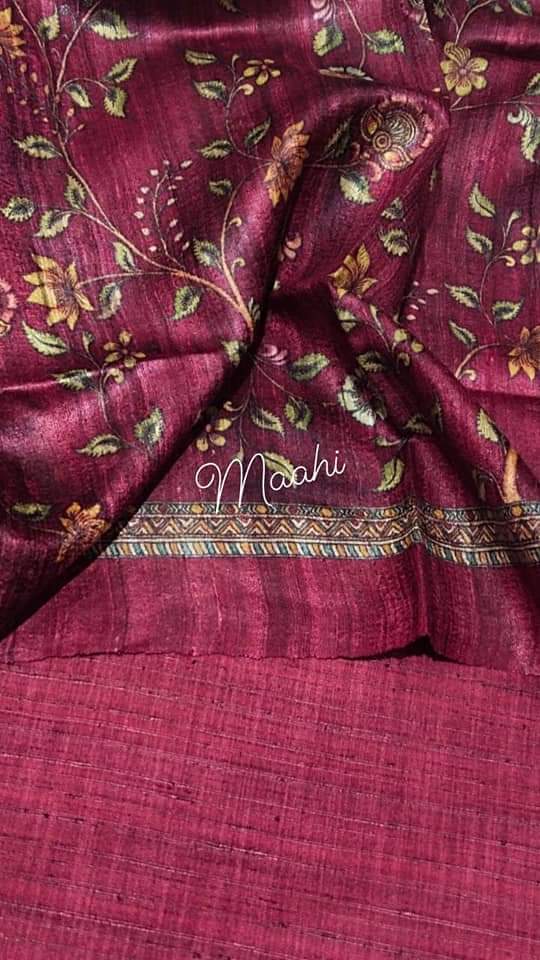 Red Madhubani Handpaint Pure Silk Mark Certified Tussar Ghicha Silk Sarees - Dailybuyys