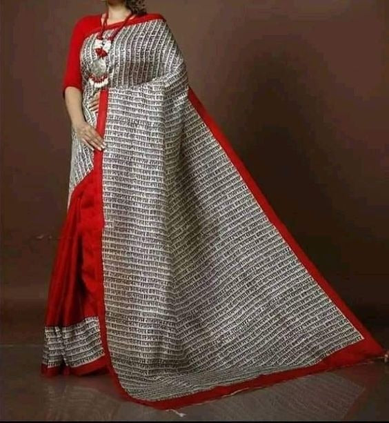 Red Block Printed Pure Silk Mark Certified Bishnupuri Silk Sarees - Dailybuyys