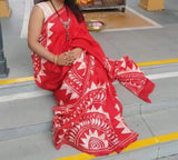 Red Hand Painted Pure Silk Mark Certified Bishnupuri Silk Sarees