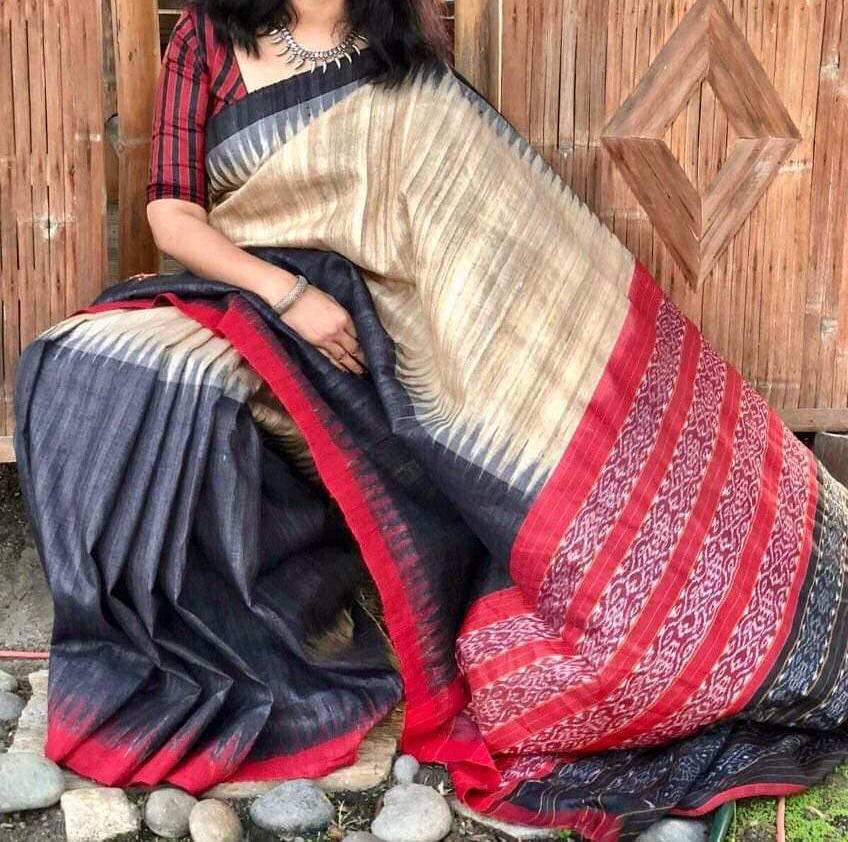 Multi Colour Ganga Jamuna Par Sambalpuri Pure Silk Mark Certified Tussar Ghicha Silk Sarees - Dailybuyys