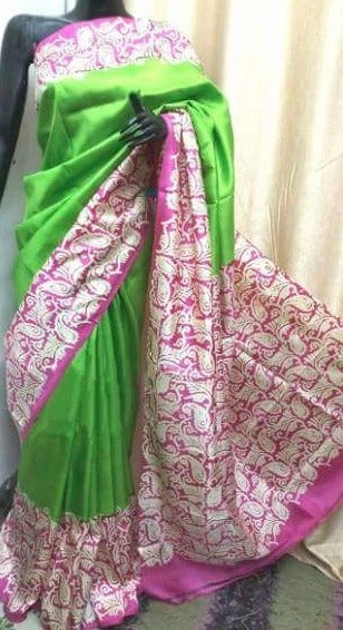 Green Pink Pure KK Silk Mark Certified Bishnupuri Silk Sarees