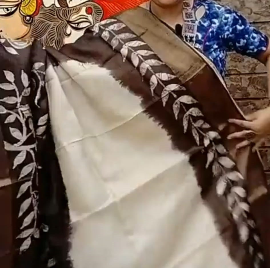 Brown Hand Painted Pure Zari Pure Silk Mark Certified Tussar Silk Sarees - Dailybuyys