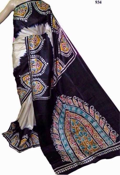 Black And White Hand Painted Pure Silk Mark Certified Bishnupuri Silk Sarees - Dailybuyys