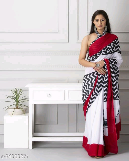 Red Black Mulmul Batik Sarees - Dailybuyys