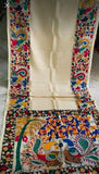 Off-White And MultiColourHand Painted Pure Silk Mark Certified Tussar Silk Kalamkari Sarees