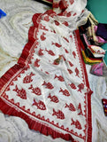 White And Red Applique pure Handloom Pure Cotton Silk Sarees