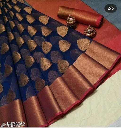 Blue And Golden Woven Designer Organza Sarees - Dailybuyys