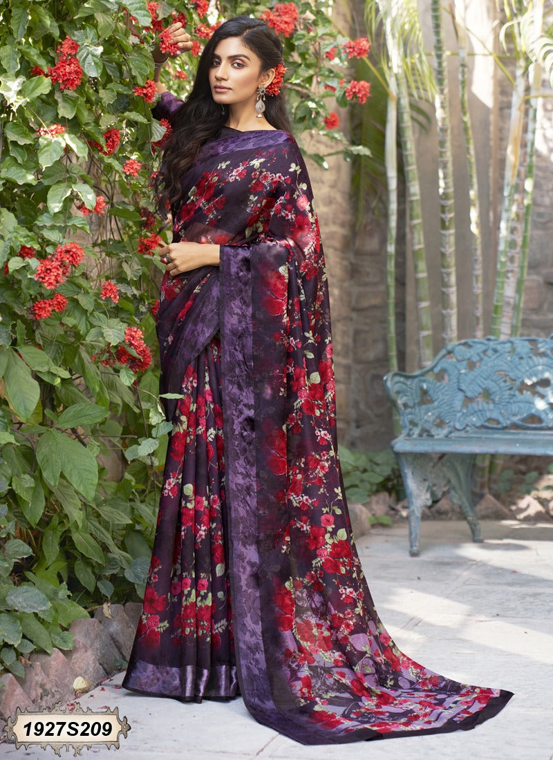 MultiColour Floral Designer Georgette Sarees - Dailybuyys