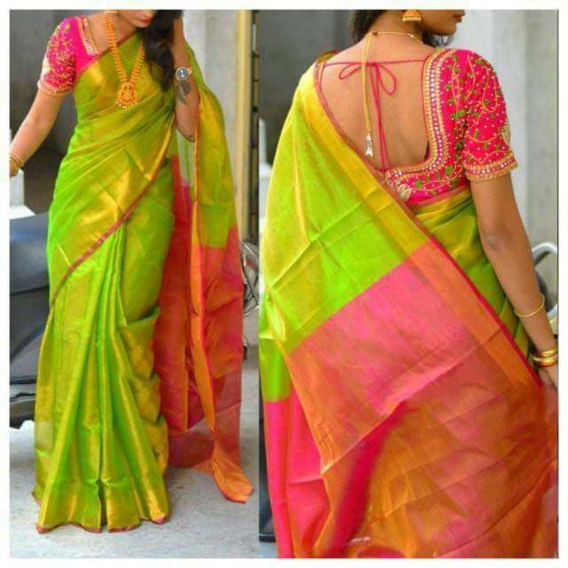 Green And Rani Colour HandWoven Pure Uppada Silk Sarees - Dailybuyys