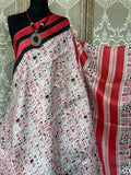 Red And White Block Printed Pure Silk Mark Certified Bishnupuri Silk Sarees