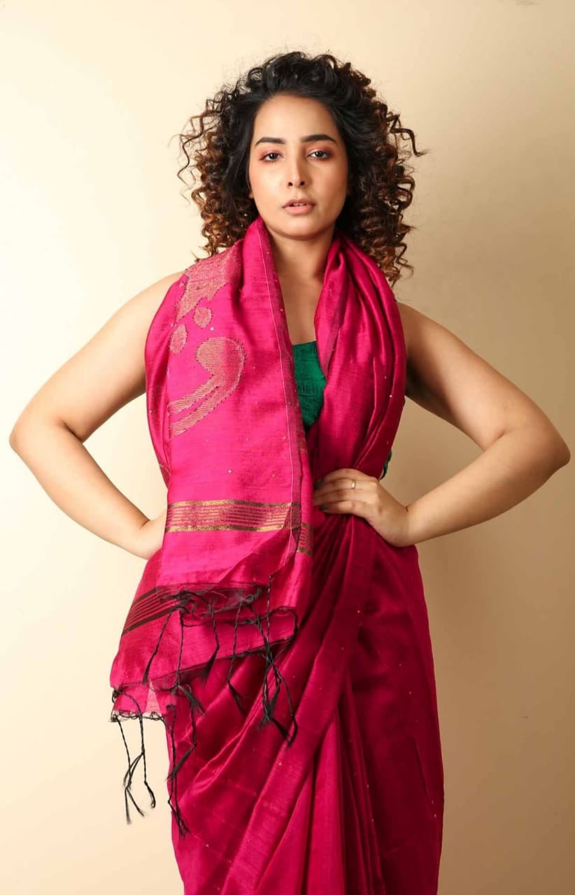Magenta Amkolka Handloom Khadi Sarees - Dailybuyys