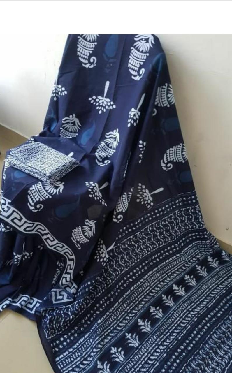 Blue Mulmul Batik Sarees - Dailybuyys