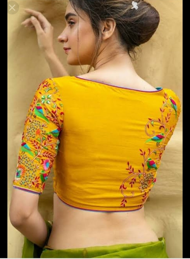 Floral Embroidery Applique Work Boat Neck Blouses(Add To Cart 15% Off) - Dailybuyys