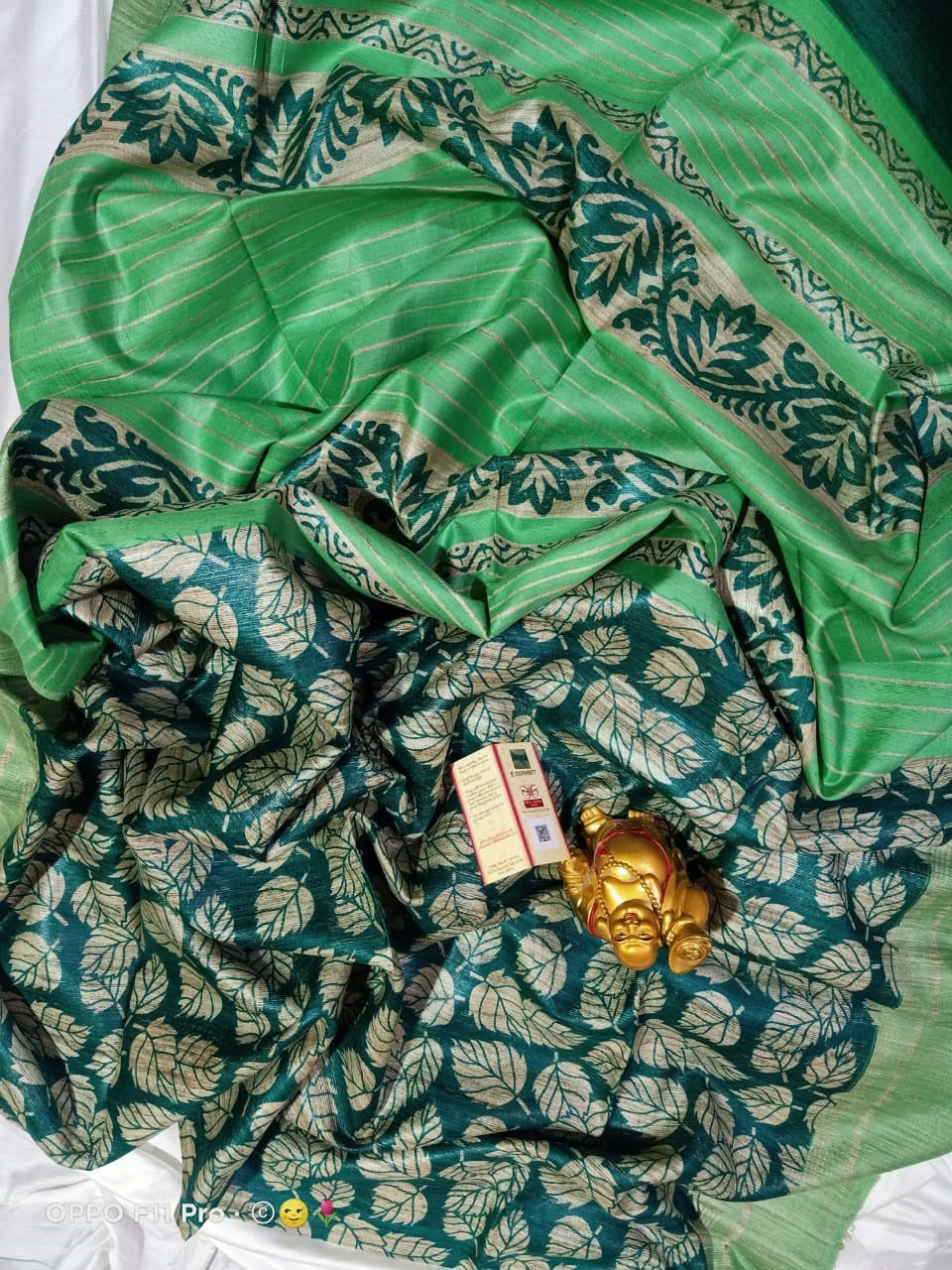 Green Printed Pure Silk Mark Certified Tussar Ghicha Silk Sarees - Dailybuyys
