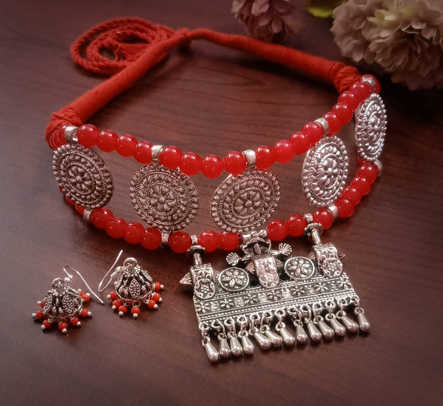 Red Beautiful Designed Jewellery Sets - Dailybuyys