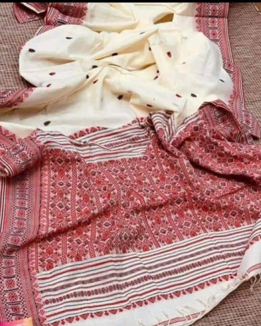 White Merserize Khadi Begumpuri Handloom Sarees